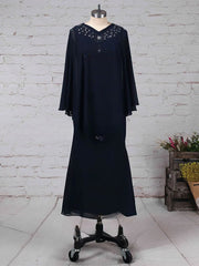 Elegant Chiffon V-neck Sheath/Column Beading Tea-length Mother of the Bride Dress