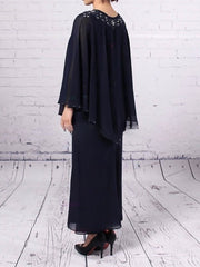 Elegant Chiffon V-neck Sheath/Column Beading Tea-length Mother of the Bride Dress