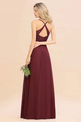 Elegant CrissCross Back Burgundy Lace Bridesmaid Dress With Spaghetti Straps-27dress