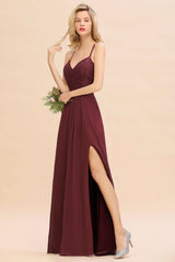 Elegant CrissCross Back Burgundy Lace Bridesmaid Dress With Spaghetti Straps-27dress