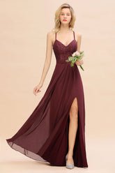 Elegant CrissCross Back Burgundy Lace Bridesmaid Dress With Spaghetti Straps-27dress