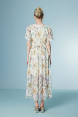 27Dress Elegant Floral Short Sleeves A-line Long Dresses