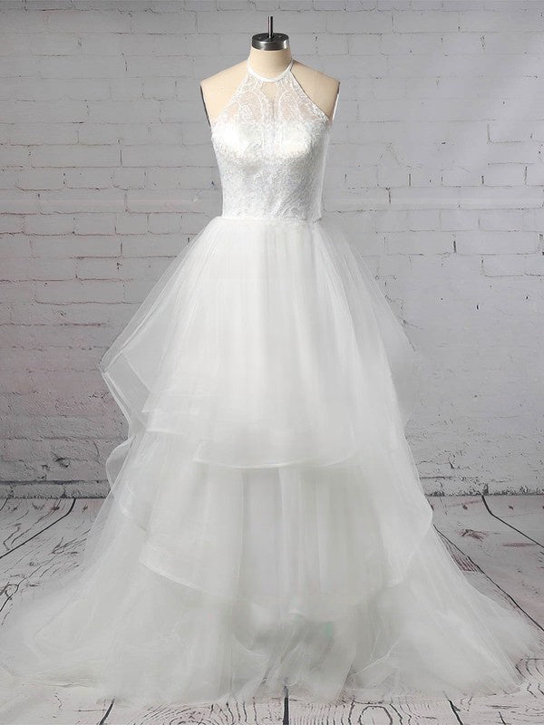 Ball Gown Halter Sleeveless Formal Dresses with Tiered