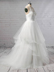 Elegant Halter Ball Gown Wedding Dress with Tulle Tiered Sweep Train