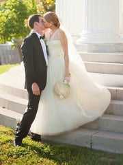 Elegant Halter Tulle Ball Gown Wedding Dress with Sashes / Ribbons