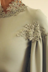 Elegant High-neck Long Sleeves Sheath Mother Of The Bride Dress-27dress