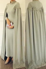 Elegant High-neck Long Sleeves Sheath Mother Of The Bride Dress-27dress