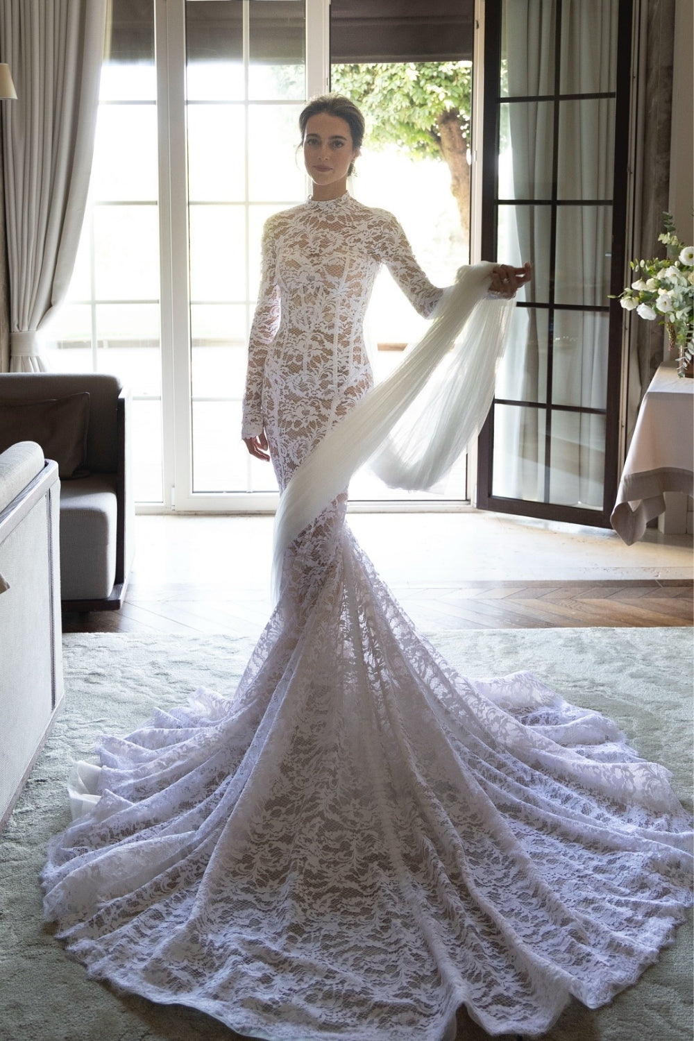 Elegant High Neck Long Sleeves Sheath Wedding Dress-27dress