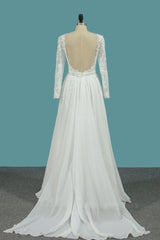 Elegant Jewel Long Sleeves Wedding Dress Chiffon Tulle Lace Ruffles Bridal Gowns Online-27dress