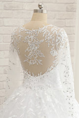 Elegant Jewel Longsleeves Lace Wedding Dresses White A-line Bridal Gowns With Appliques On Sale-27dress