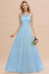 Elegant Jewel Ruffle Affordable Chiffon Bridesmaid Dress with Appliques-27dress