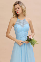 Elegant Jewel Ruffle Affordable Chiffon Bridesmaid Dress with Appliques-27dress