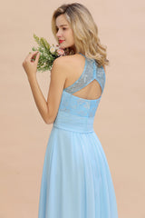 Elegant Jewel Ruffle Affordable Chiffon Bridesmaid Dress with Appliques-27dress