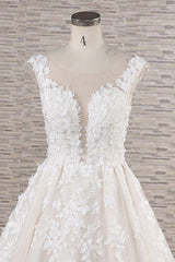 Elegant Jewel Straps A-line Wedding Dresses Champgne Tulle Bridal Gowns With Appliques On Sale-27dress