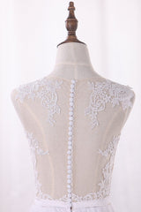 Elegant Jewel Tull Lace Wedding Dress Sleeveless Appliques Ruffles Bridal Gowns On Sale-27dress