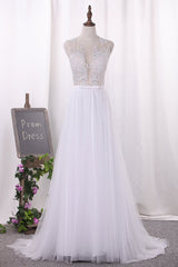 Elegant Jewel Tull Lace Wedding Dress Sleeveless Appliques Ruffles Bridal Gowns On Sale-27dress