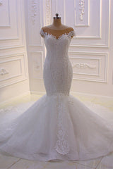 Elegant Jewel Tulle Lace Sequined Wedding Dress Mermaid Appliques Sleeveless Bridal Gowns On Sale-27dress