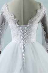 Elegant Jewel Tulle Lace Wedding Dress 3/4 Sleeves Appliques A-Line Bridal Gowns On Sale-27dress