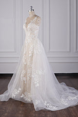 Elegant Jewel Tulle Lace Wedding Dress Appliques Sleeveless Mermaid Bridal Gowns Online-27dress