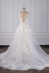 Elegant Jewel Tulle Lace Wedding Dress Appliques Sleeveless Mermaid Bridal Gowns Online-27dress