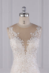 Elegant Jewel Tulle Lace Wedding Dress Appliques Sleeveless Mermaid Bridal Gowns Online-27dress