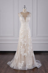 Elegant Jewel Tulle Lace Wedding Dress Appliques Sleeveless Mermaid Bridal Gowns Online-27dress