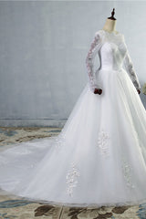 Elegant Jewel Tulle Lace Wedding Dress Long Sleeves Appliques Sequins Bridal Gowns On Sale-27dress