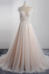 Elegant Jewel Tulle Lace Wedding Dress Short Sleeves Appliques Ruffles Bridal Gowns On Sale-27dress