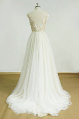 Elegant Jewel Tulle Lace Wedding Dress Sleeveless Appliques Bridal Gowns On Sale-27dress