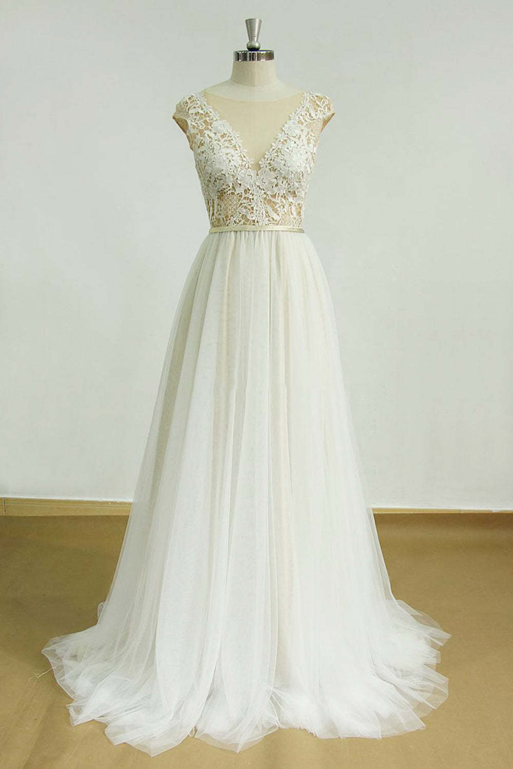 Elegant Jewel Tulle Lace Wedding Dress Sleeveless Appliques Bridal Gowns On Sale-27dress