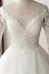 Elegant Jewel Tulle Lace White Wedding Dress A-Line Long Sleeves Appliques Bridal Gowns On Sale-27dress