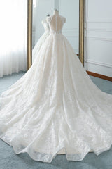 Elegant Jewel White Tulle Lace Wedding Dress Sleeveless Appliques A-Line Bridal Gowns Online-27dress