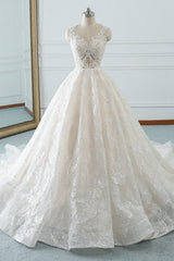 Elegant Jewel White Tulle Lace Wedding Dress Sleeveless Appliques A-Line Bridal Gowns Online-27dress