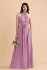 Elegant Jewel Wisteria Chiffon Ruffles Bridesmaid Dress with Pockets On sale-27dress
