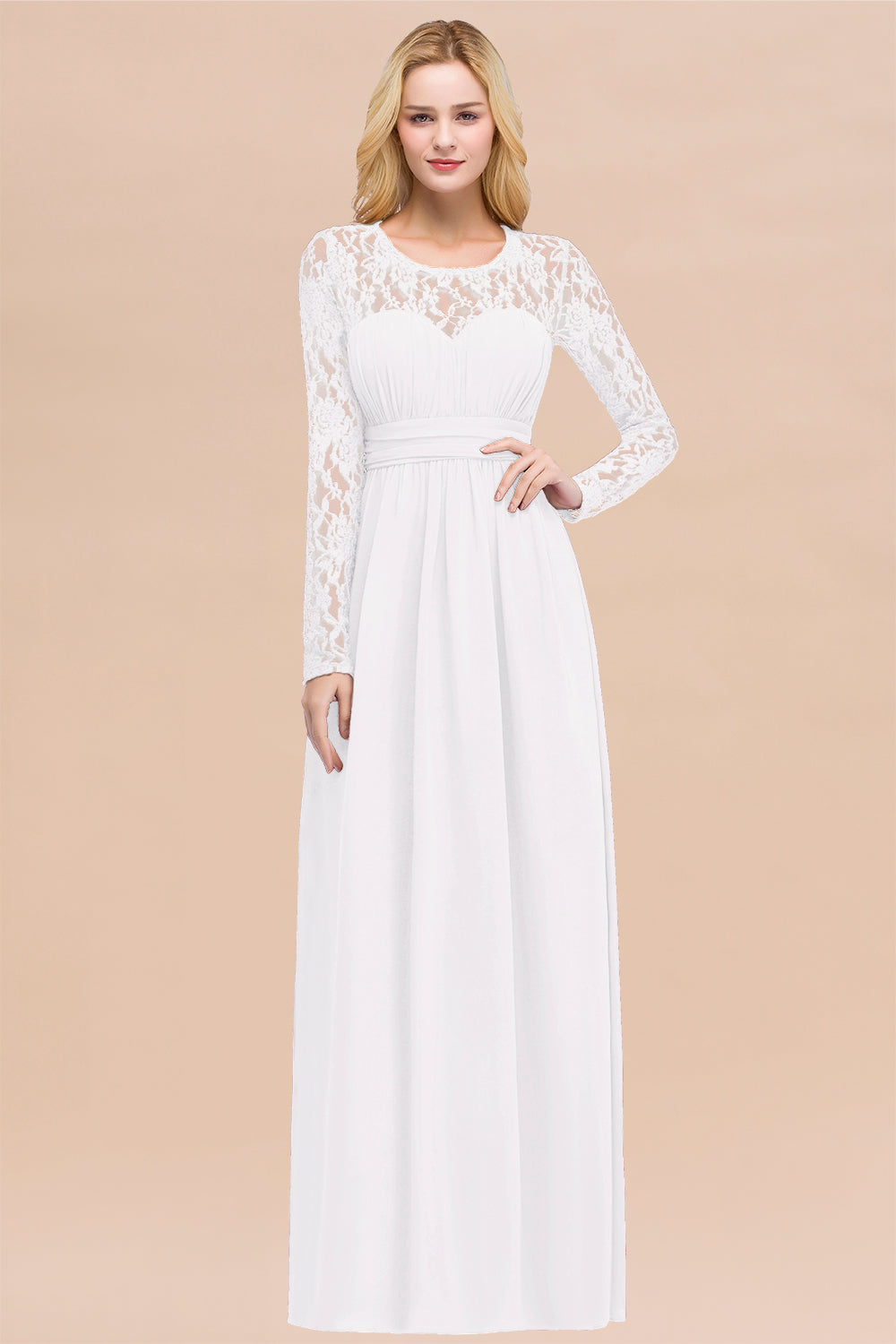 Elegant Lace Burgundy Bridesmaid Dresses Online with Long Sleeves-27dress
