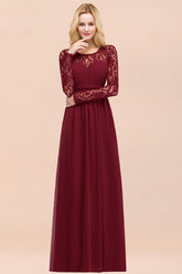 Elegant Lace Burgundy Bridesmaid Dresses Online with Long Sleeves-27dress