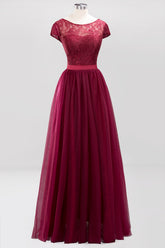 Elegant Lace Cap Sleeves Burgundy Bridesmaid Dresses Affordable-27dress