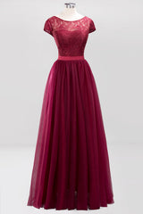 Elegant Lace Cap Sleeves Burgundy Bridesmaid Dresses Affordable-27dress