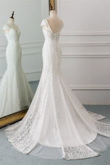 Elegant Lace Cap-Sleeves Sweetheart Mermaid Wedding Dresses Online-27dress
