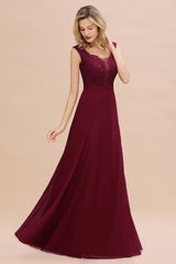 Elegant Lace Deep V-Neck Burgundy Bridesmaid Dress Affordable-27dress