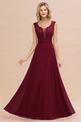 Elegant Lace Deep V-Neck Burgundy Bridesmaid Dress Affordable-27dress