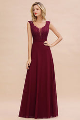 Elegant Lace Deep V-Neck Burgundy Bridesmaid Dress Affordable-27dress