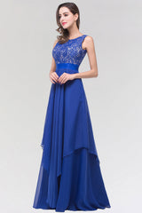 Elegant Lace Jewel Long Chiffon Bridesmaid Dress with Asymmetric Hemline-27dress