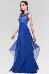 Elegant Lace Jewel Long Chiffon Bridesmaid Dress with Asymmetric Hemline-27dress