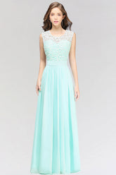 Elegant Lace Jewel Sleeveless Chiffon Bridesmaid Dresses Affordable-27dress