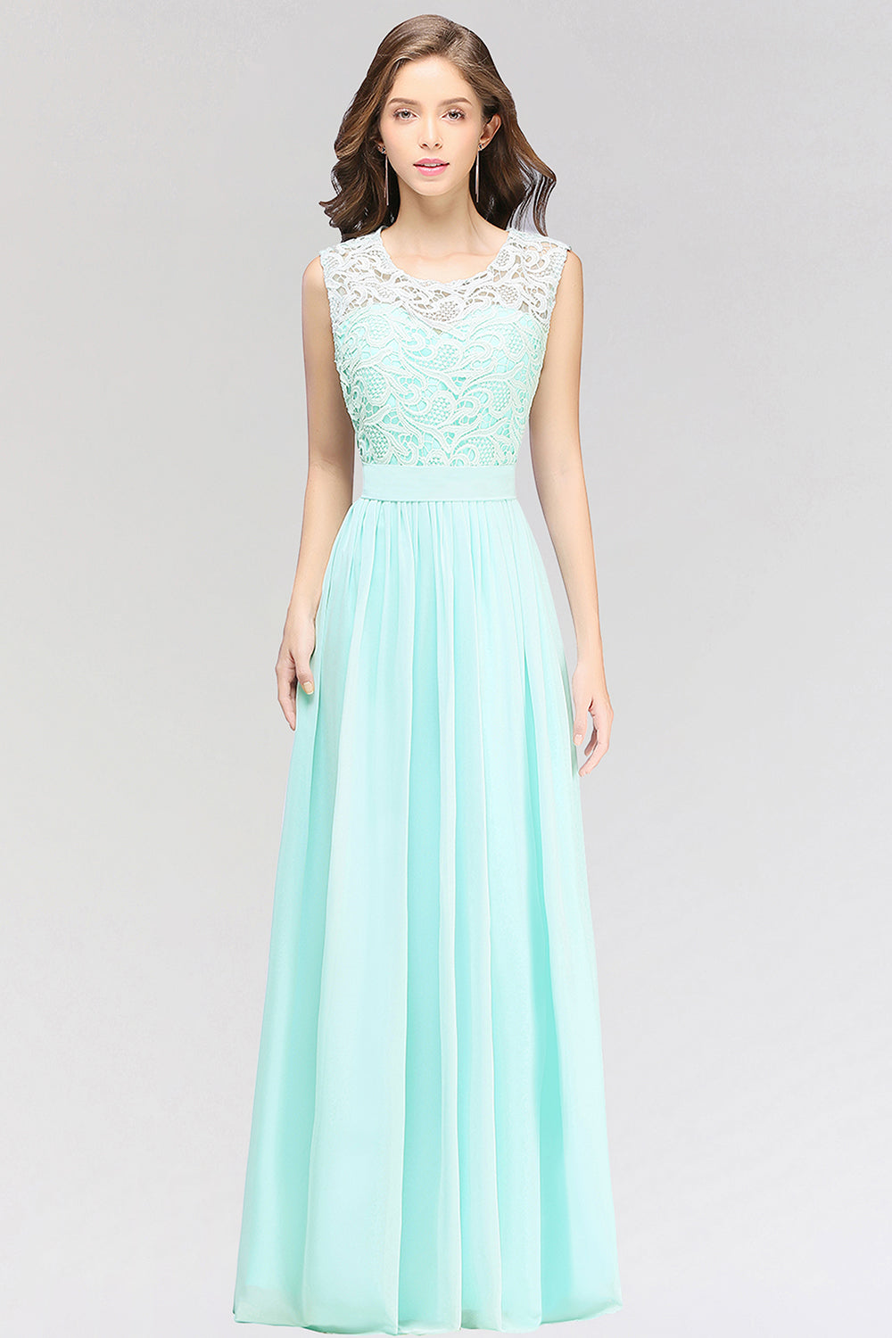Elegant Lace Jewel Sleeveless Chiffon Bridesmaid Dresses Affordable-27dress