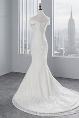 Elegant Lace Off-the-Shoulder White Mermaid Wedding Dresses Affordable Online-27dress
