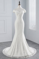 Elegant Lace Off-the-Shoulder White Mermaid Wedding Dresses Affordable Online-27dress