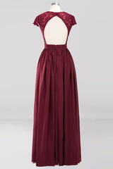 Elegant Lace Open-Back Long Burgundy Bridesmaid Dresses Online-27dress