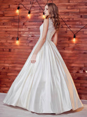 Elegant Lace Satin Ball Gown Wedding Dress with Sashes/Ribbons